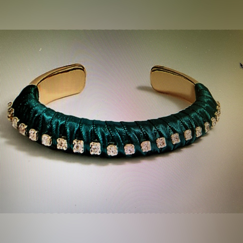 New JCrew green with cubic zirconia ribbon wrapped cuff bracelet